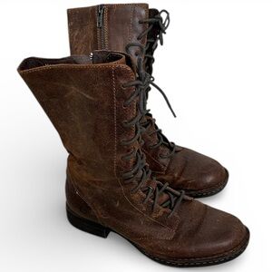 Born Combat Moto Biker Boots Brown Leather Lace Up Zip Up Comfort Womens 8.5